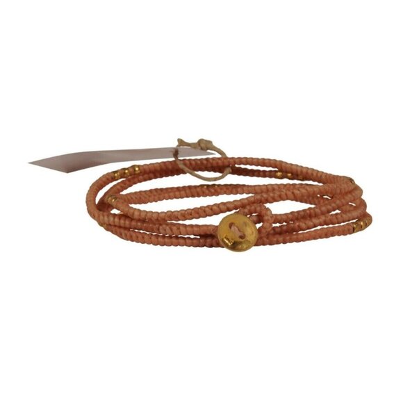 M Cohen Beaded Cord Convertible Wrap Bracelet Tan Brown .925 Gold Necklace - Picture 1 of 6